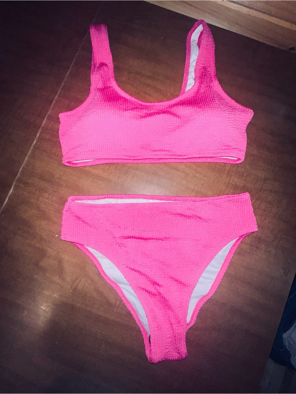 Hot Pink Ribbed Bikini Set - Women Swim Bikini